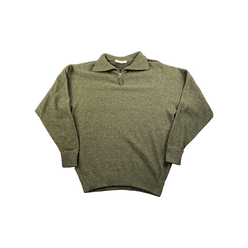 VTG Lyle Scott Mens Green Speckled Wool 1/4 Zip Sweater Medium Made in Scotland‎